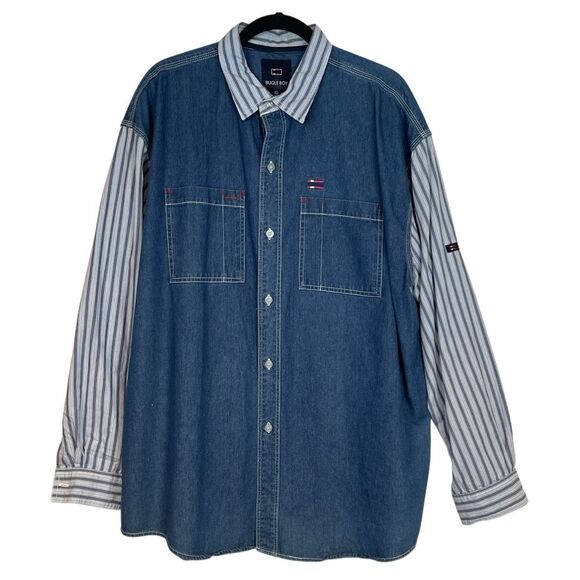 Bugle Boy Other - Vintage BUGLE BOY Shirt Men's Size XL Blue Denim Striped Button Down Cotton